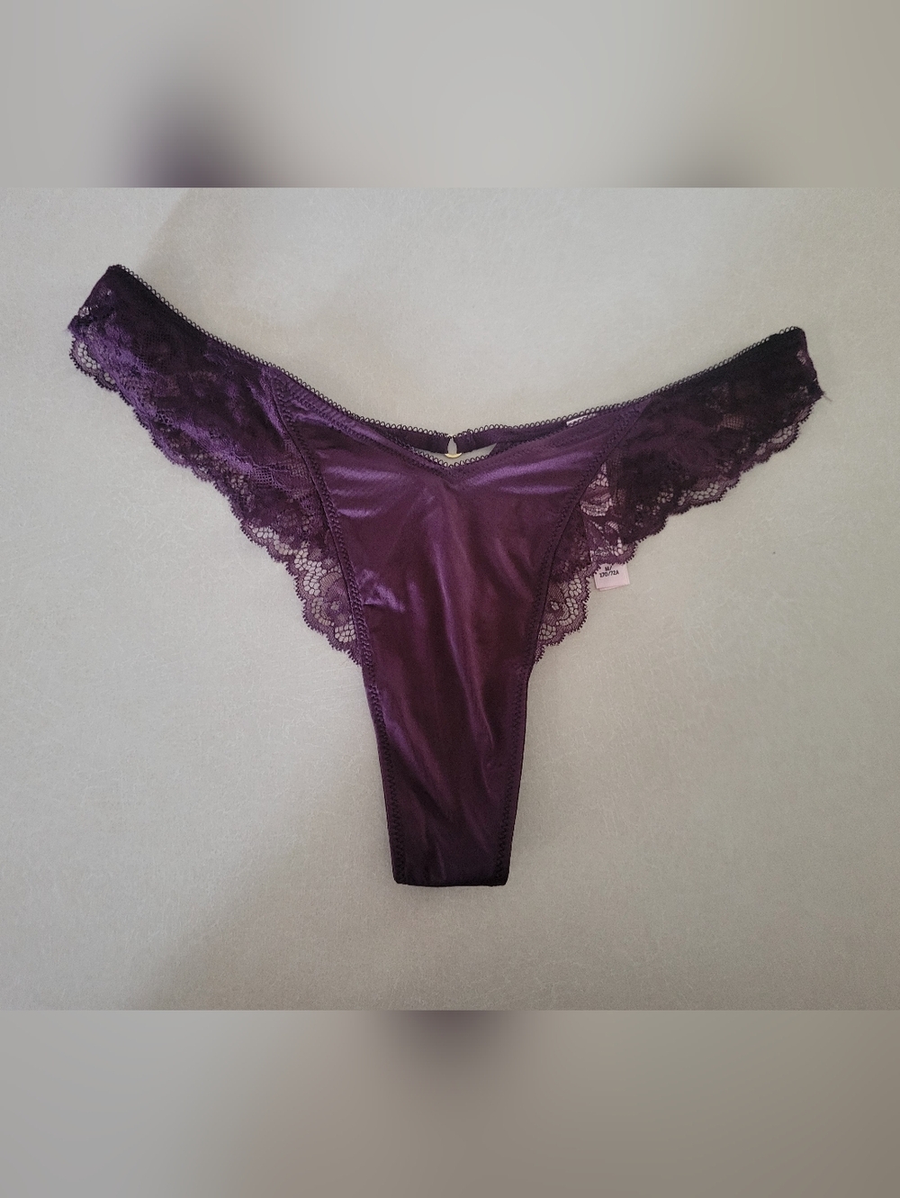 Victoria K Satin and Lace Thong in Deep Red